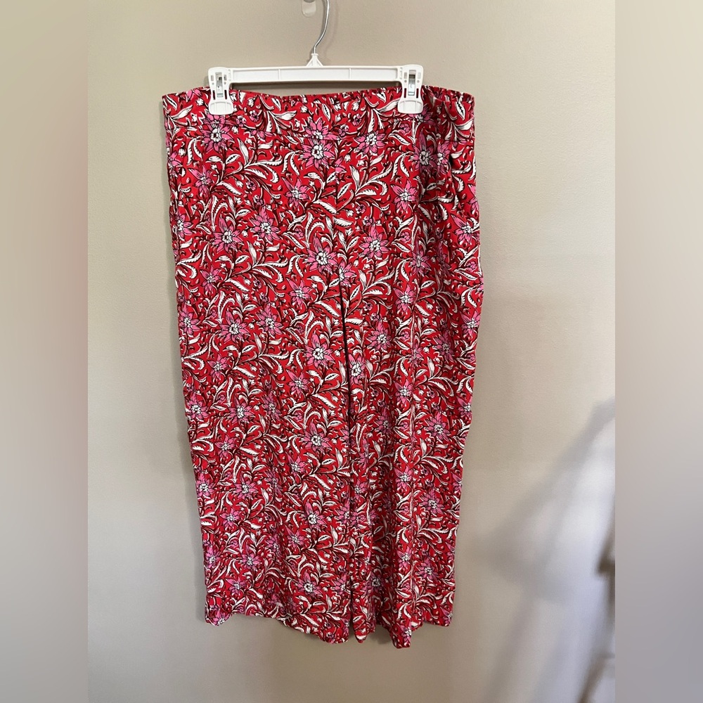 LOFT Red Floral Maxi Flowy Pants